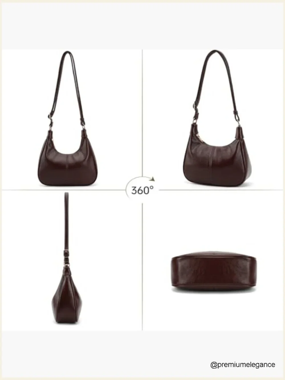 Vegan Leather Crescent Hobo Crossbody Bag with Adjustable Strap